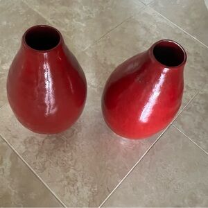 Set of 2 High End Kravat Teardrop Shaped Red Ceramic Vases. 12 1/2 H x 8 W. New
